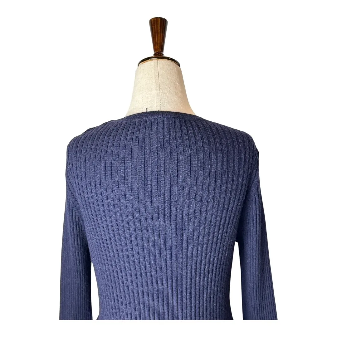 Rebecca Taylor Sweater Women Large Blue Ribbed Knit Wool Alpaca Blend Peplum Hem - Image 4