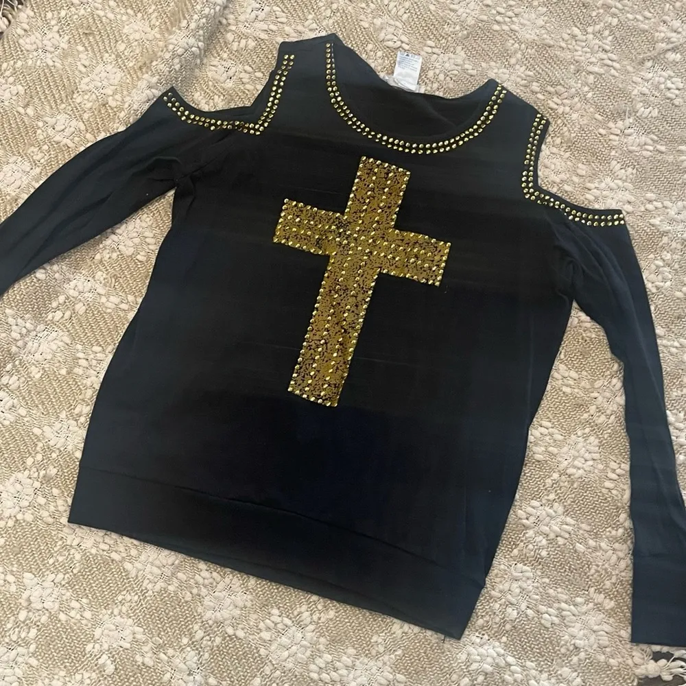Fashion Blouse with Cross for Women Size XL Black - Image 4