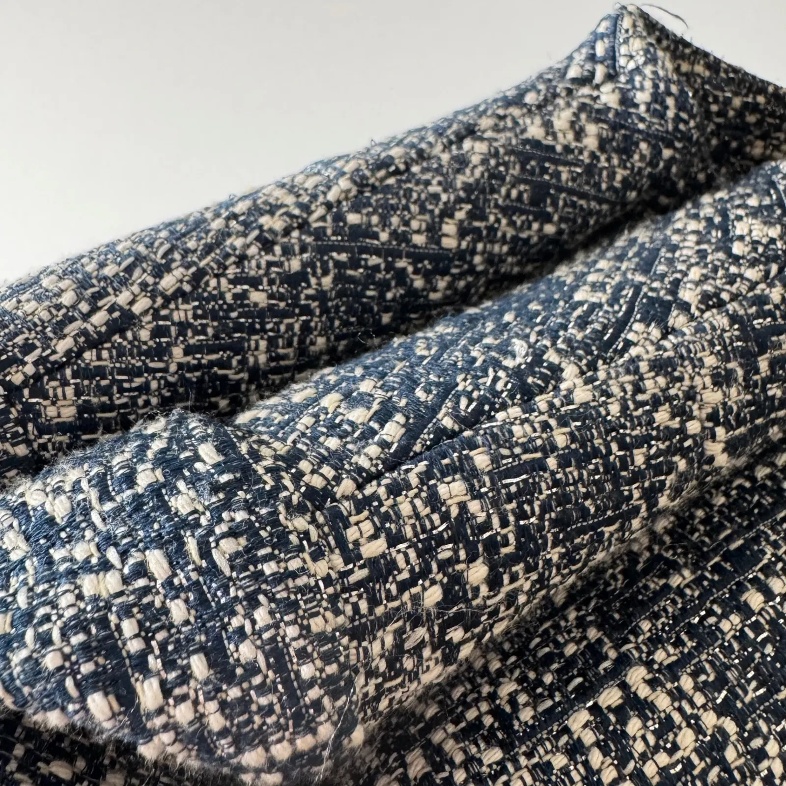 Zara Basic Collection Textured Knit Tweed‎ Blazer Jacket Medium Blue Office Chic - Image 10