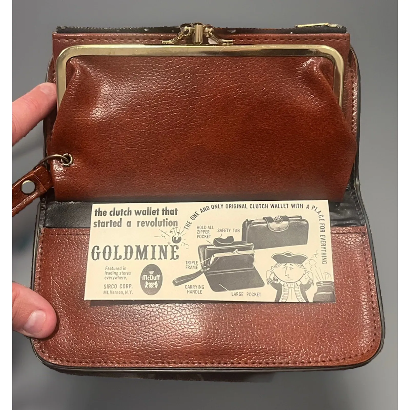 VTG New! McDuff Goldmine Clutch Wallet Change Purse Pockets Leather Billfold Brown - Image 7