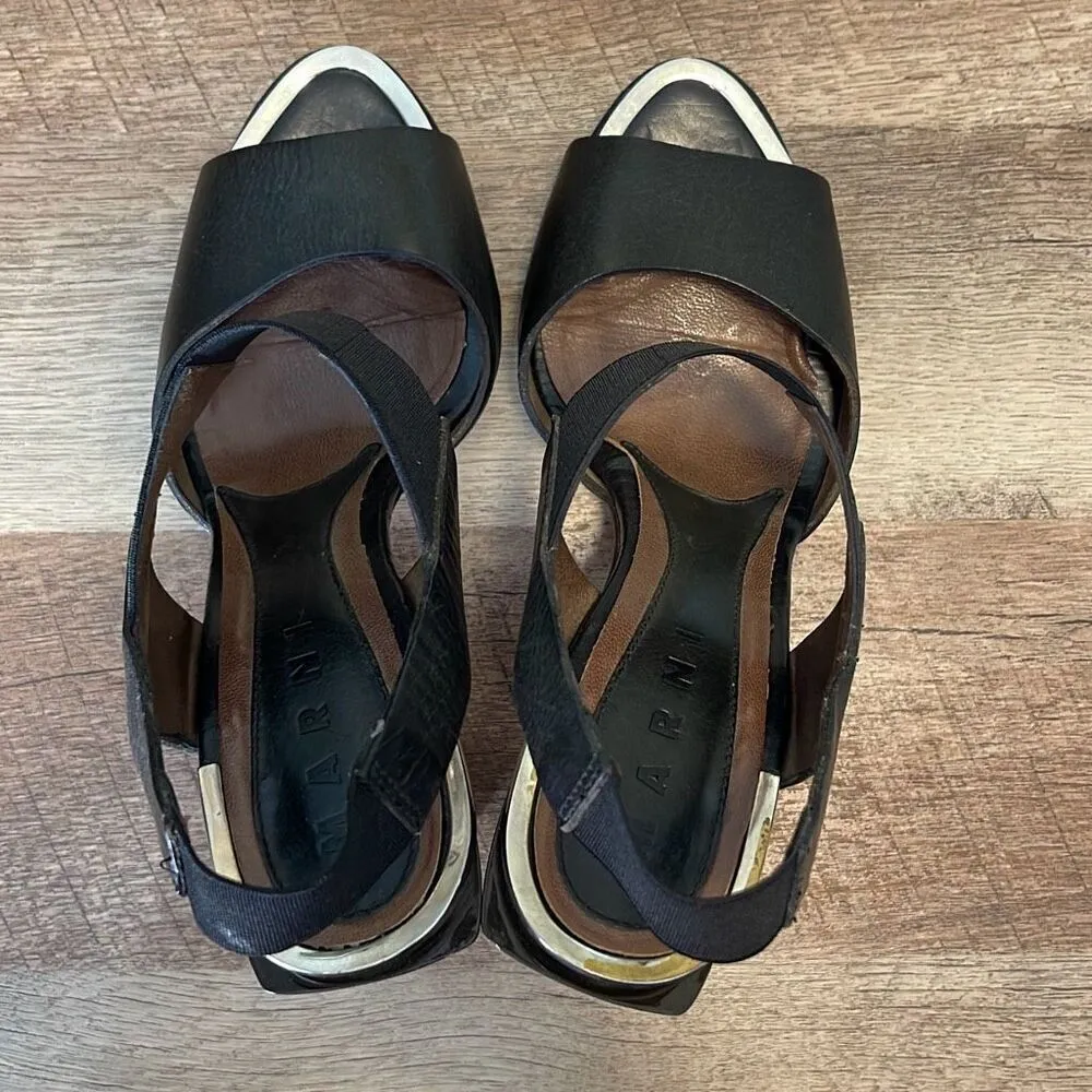 Marni Womens Block High Heel Slingback Platform‎ Sandals Black Size 37.5/7 - Image 12