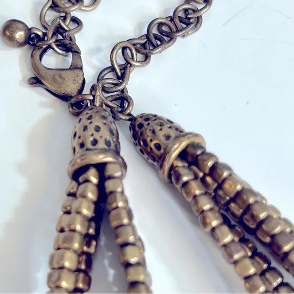 Chico’s Multi-Strand‎ Hammered Brass Bead Bib Necklace - Image 7