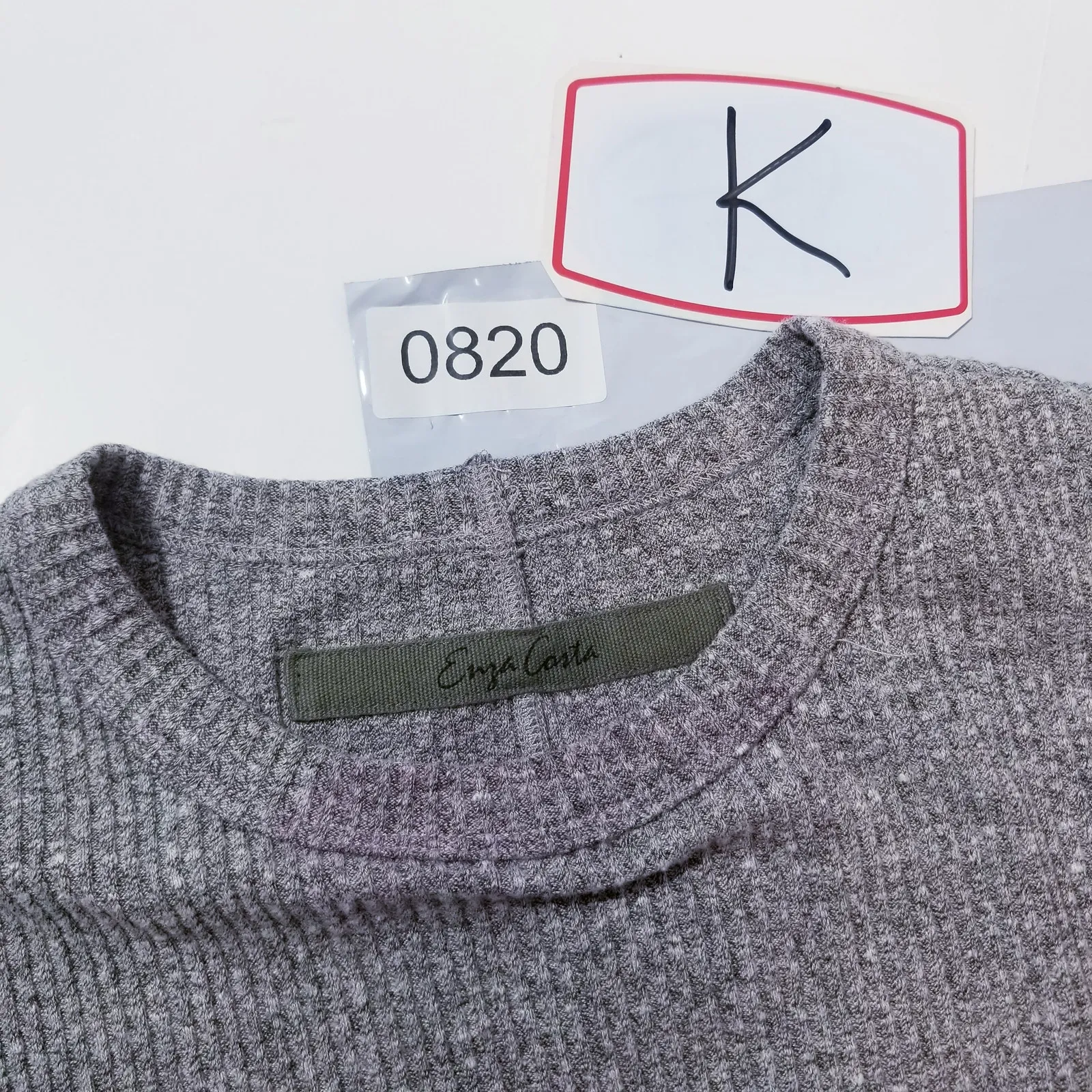 Enzo Costa Ribbed Knit Mini Dress Sleeveless Crewneck Gray Size M - Image 14