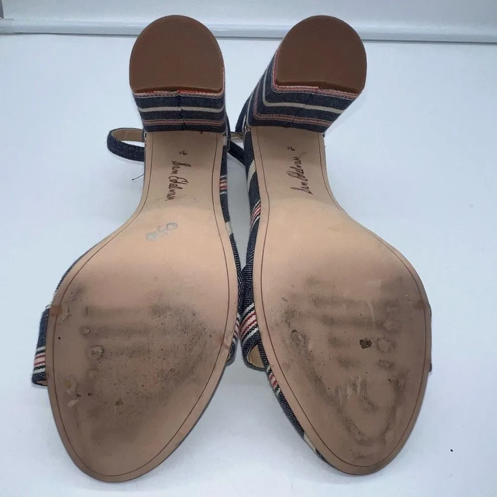 Sam‎ Edelman Yaro Denim Striped Strappy Chunky Heel Sandal - Image 5