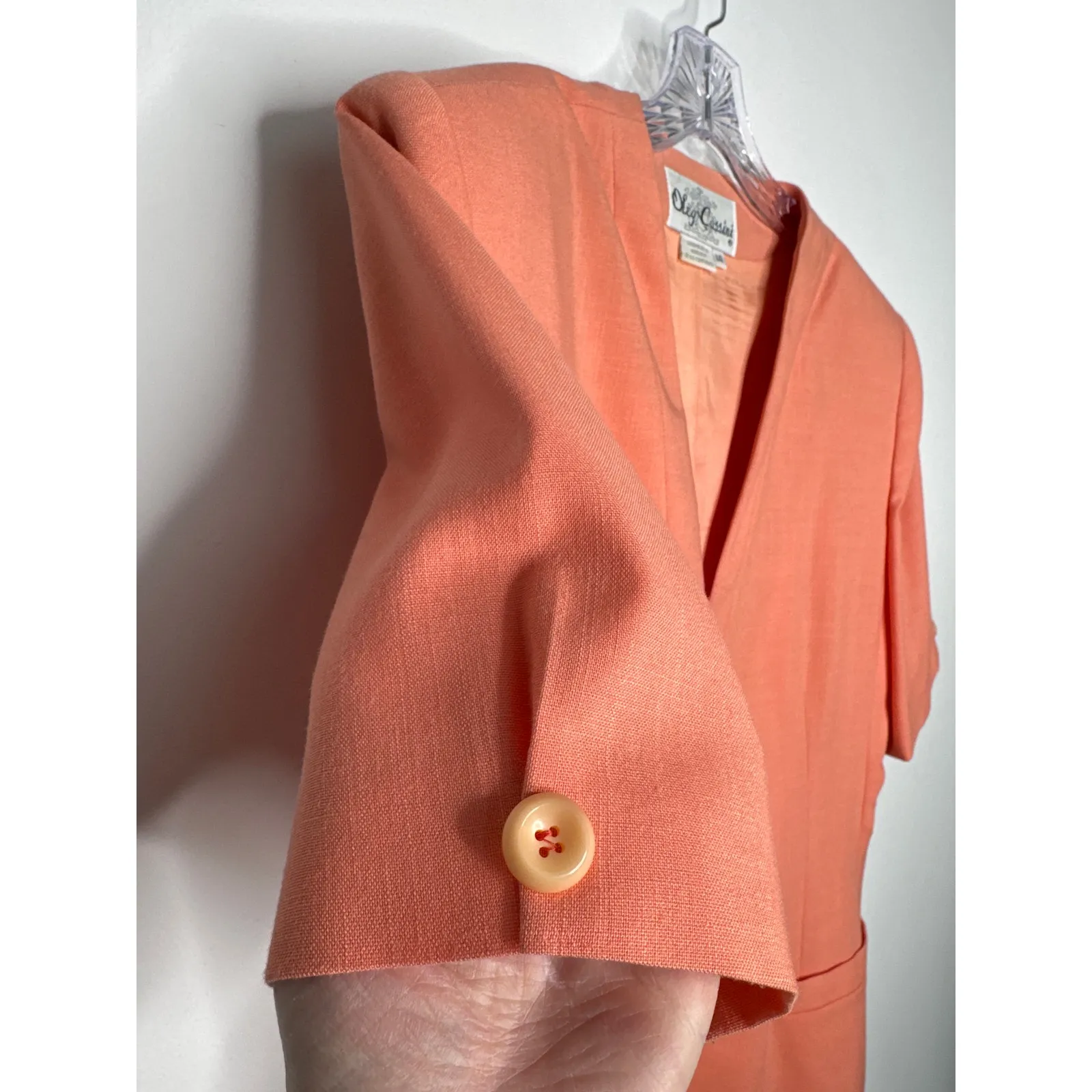 1980s Oleg Cassini peach two piece skirt suit size 10 - Image 5