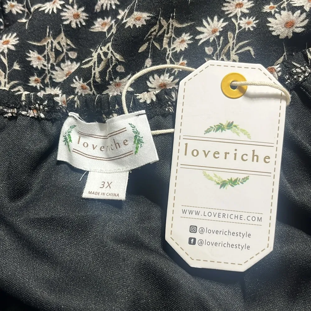 Loveriche Dress Sz 3XL Ditsy Black Floral Dark Romantic Pleated Tiered Vacation - Image 5