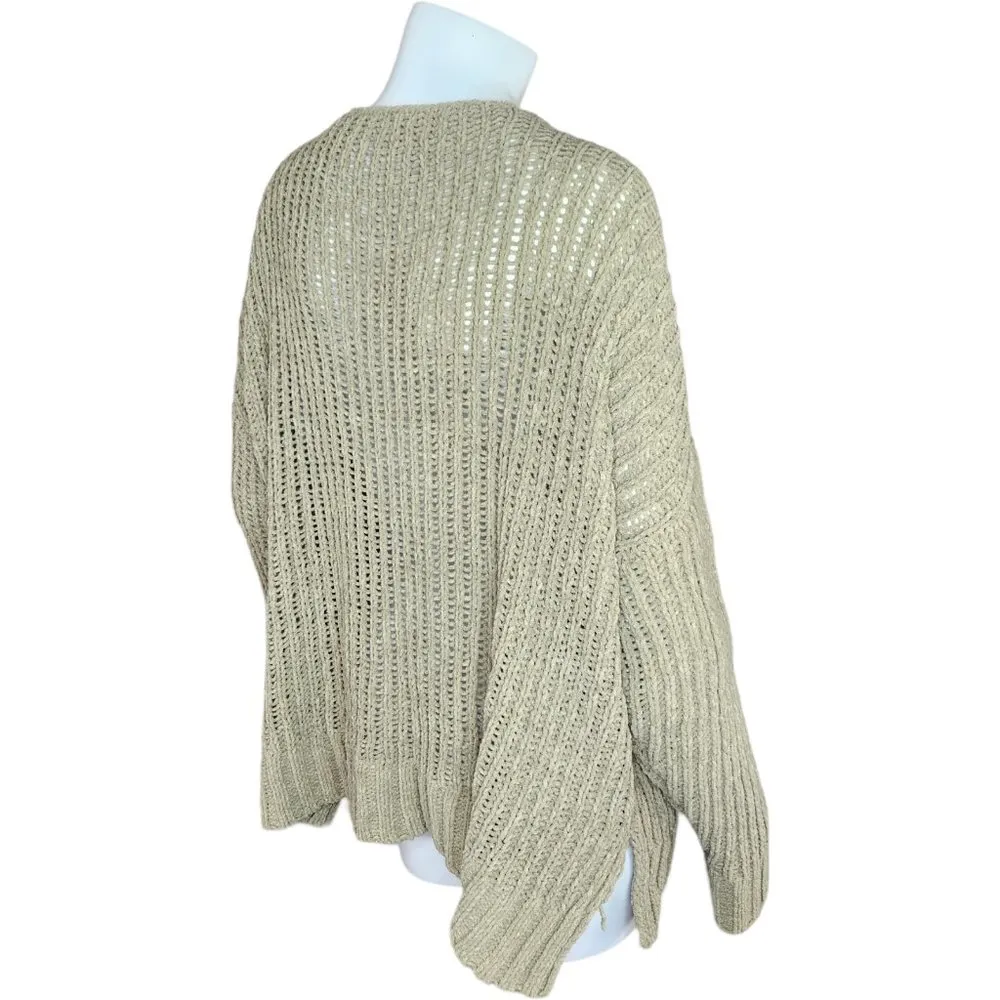 Pink Lily Womens Small Olive Green Open Knit Oversized Drop Shoulder Sweater - Image 7