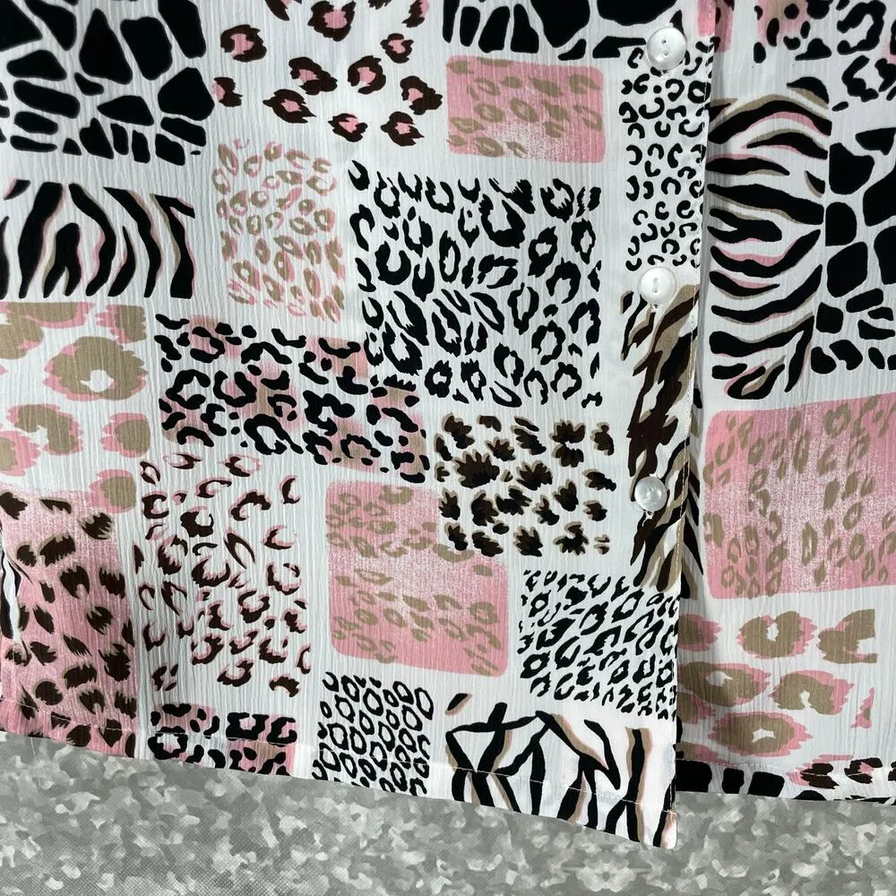 Donnkenny Women's Vintage Pink Patchwork Leopard Print Top - Image 3