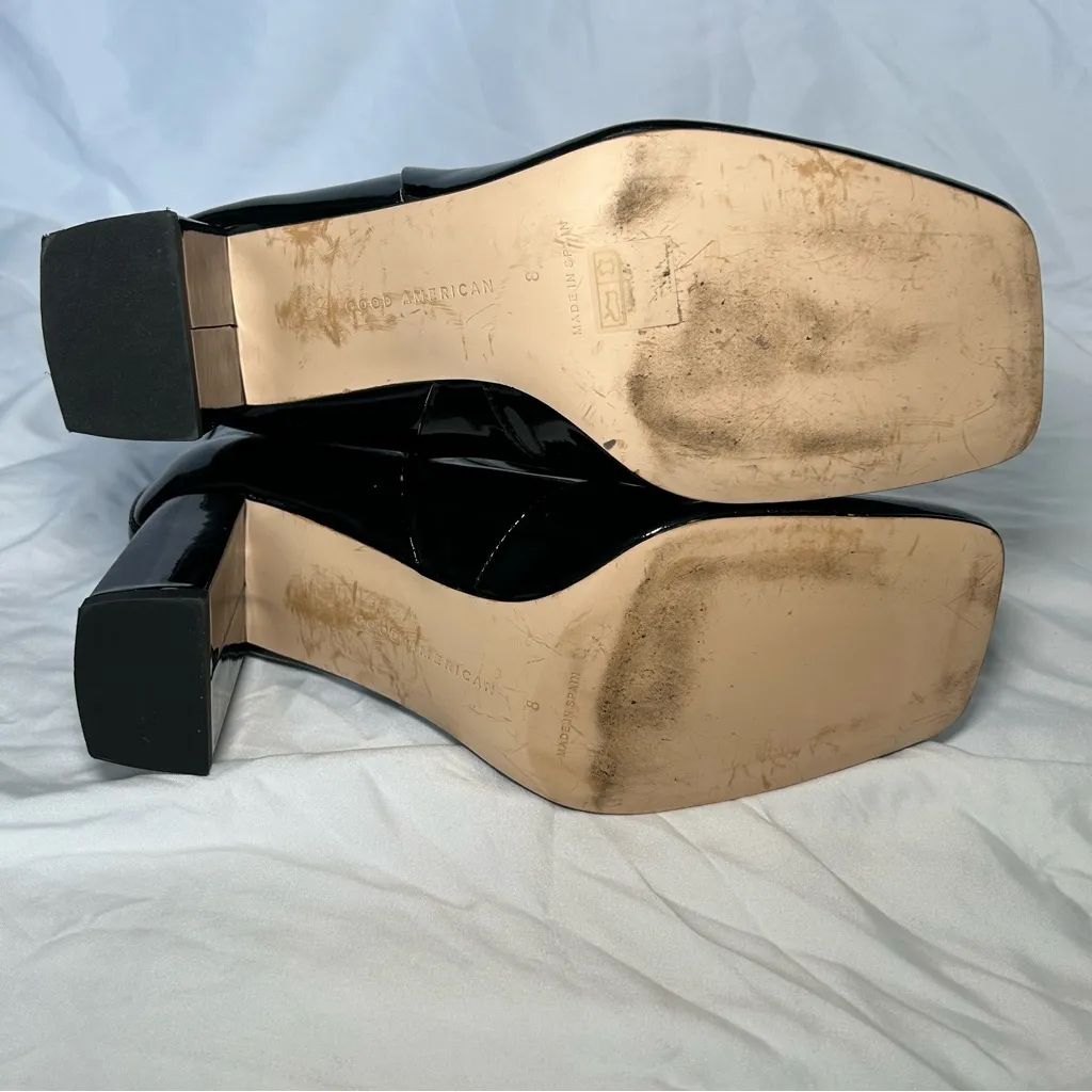 Good American Black Patent Leather Square Toe Block Heel Boots Women’s Shoe 8 - Image 12