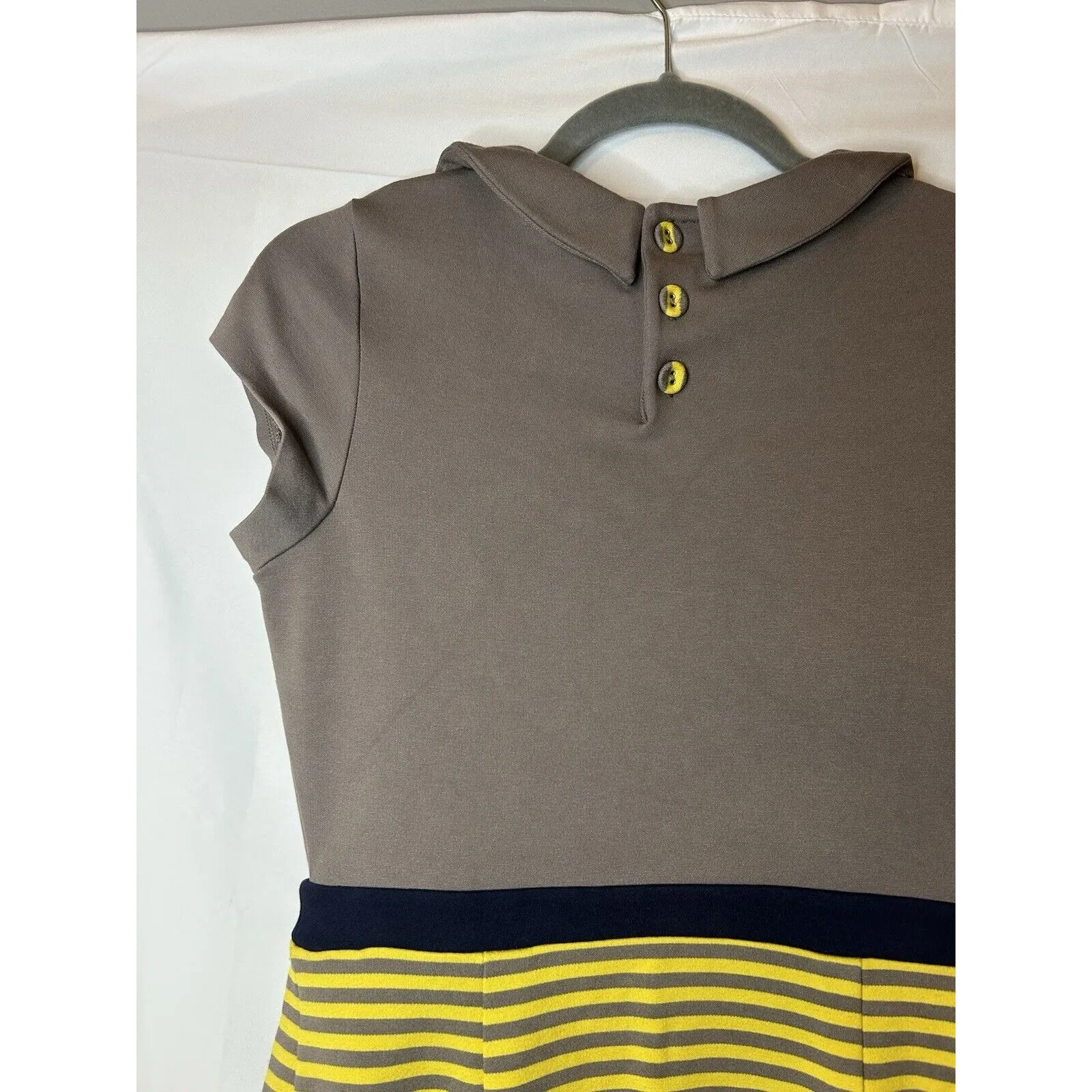 Boden Women Lila Dress 8L Gray Yellow Striped‎ Peter Pan Collar Cap Sleeve Retro Size 8 - Image 9