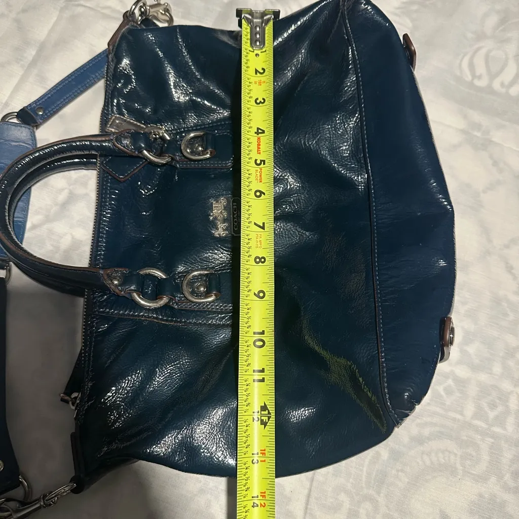 Coach Blue Patent Leather Satchel w shoulder strap - Image 9