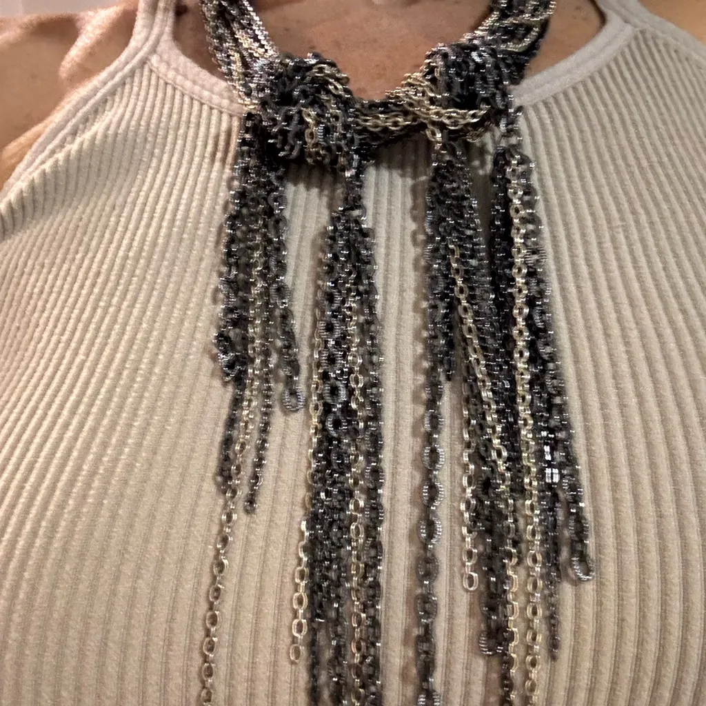 Saks Fifth Avenue Black, Silver and Gold Metal Tassel Knot Necklace - Image 6