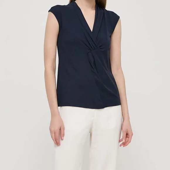 Weekend Max Mara lyocell sleeveless shell Top in Navy Blue XS - Image 4
