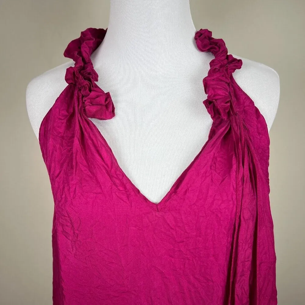 Marina Luna Top Women Medium Pink 100% Silk Ruffle Tie V - Image 4