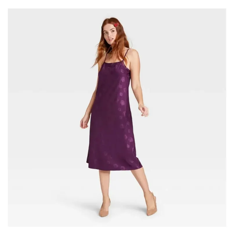 A New Day Women's Purple Print Jacquard Slip Dress - Size Medium - NWT - Image 2