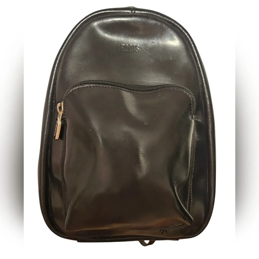 Roots Black Leather Mini Backpack / Purse - Image 7