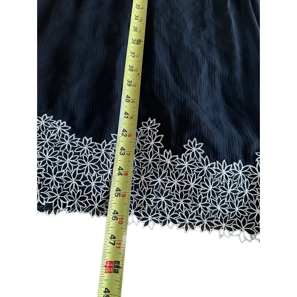 Kay Unger New York 100% Silk Midi Dress Black & White Floral Embroidered Size 8 - Image 9