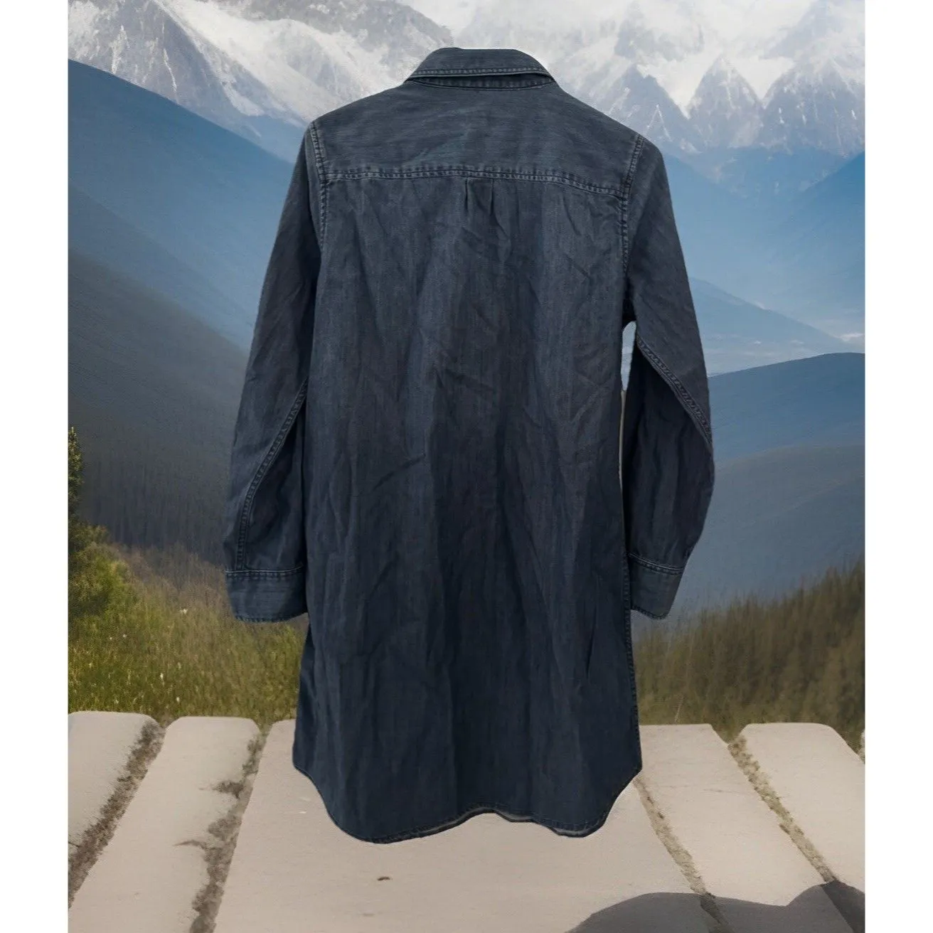 J.Crew Western Blue Chambray Denim Mini Shirt Dress Boho Cowgirl Preppy‎ S - Image 3