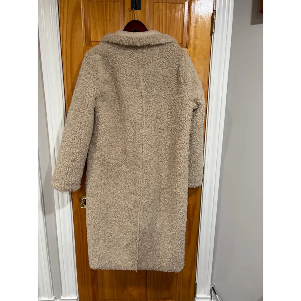 Reformation Teddy Coat Double Breasted Faux Shearling Sherpa Long Coat Beige XL - Image 2