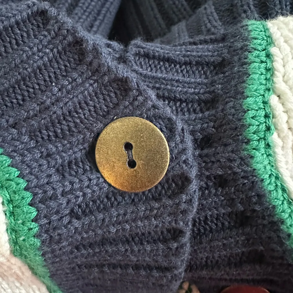 Vintage LizSport 90s Cardigan Sweater Navy Blue White Stripe Preppy Country Club - Image 9