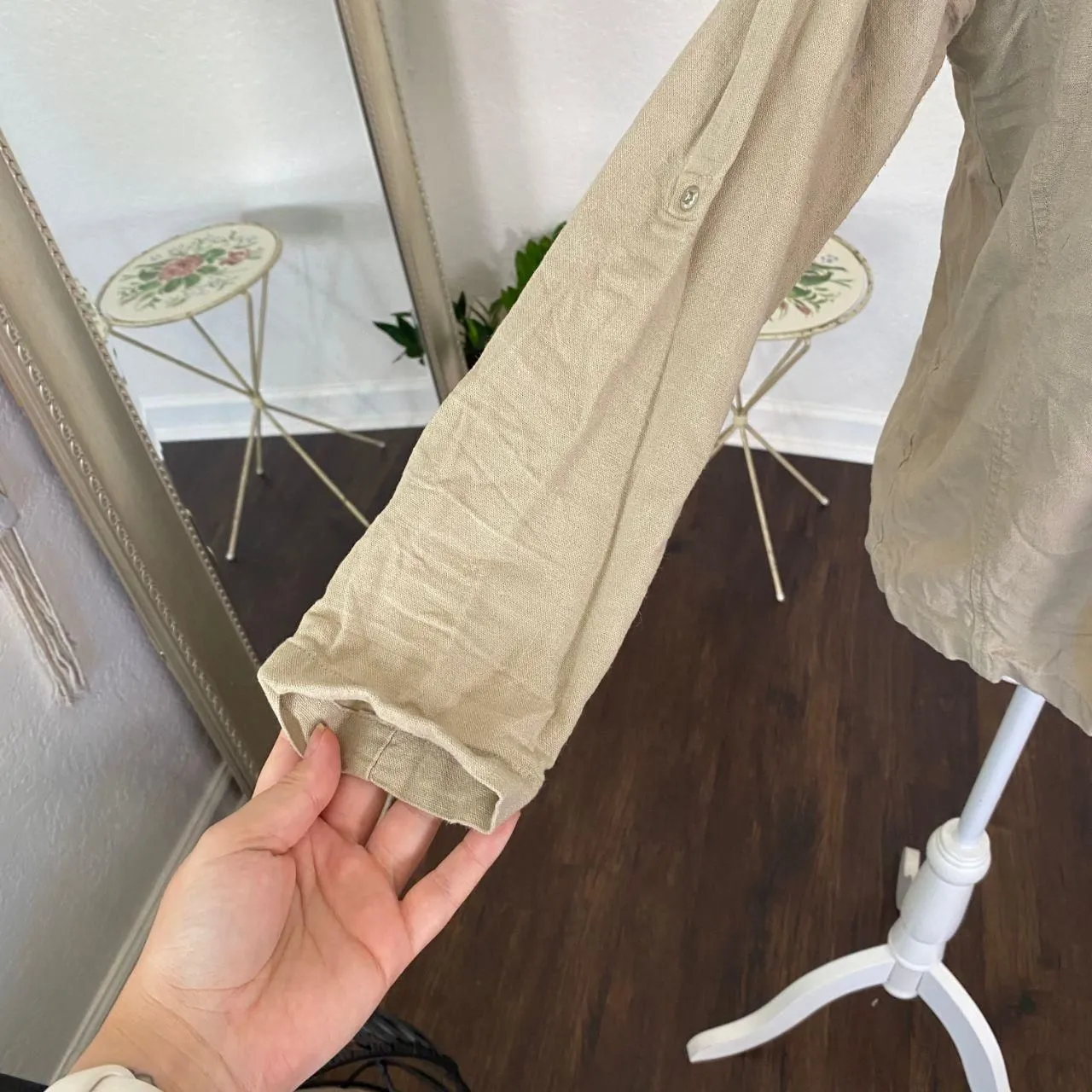 Active USA Early 2000's Open Front Cream Nude Linen Blazer Jacket S - Image 5