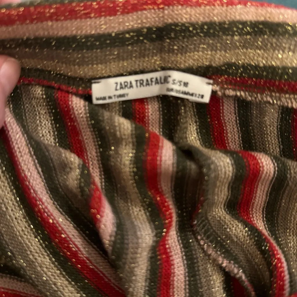 ZARA NWOT Glitter Striped Multicolor High Waisted Cropped Pull-On Pants - Image 6