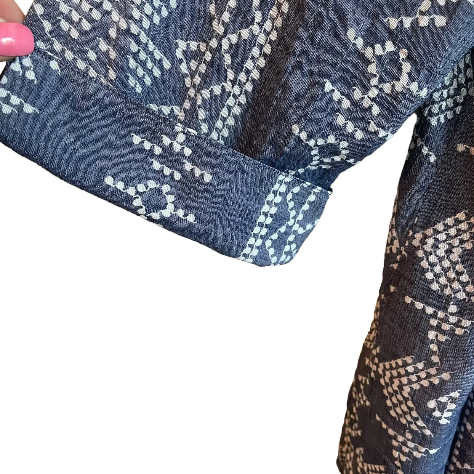 Avenue Women Tunic Top 18/20 Blue 1/4 Popover High Low Hem‎ Aztec Boho Cottage - Image 6