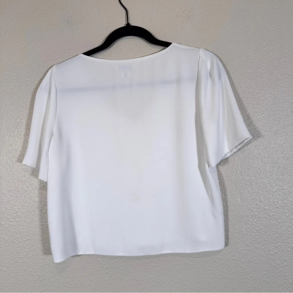 Babaton Aritzia White Short Sleeve Cropped Blouse Womens S Preppy V Neck Staple - Image 2