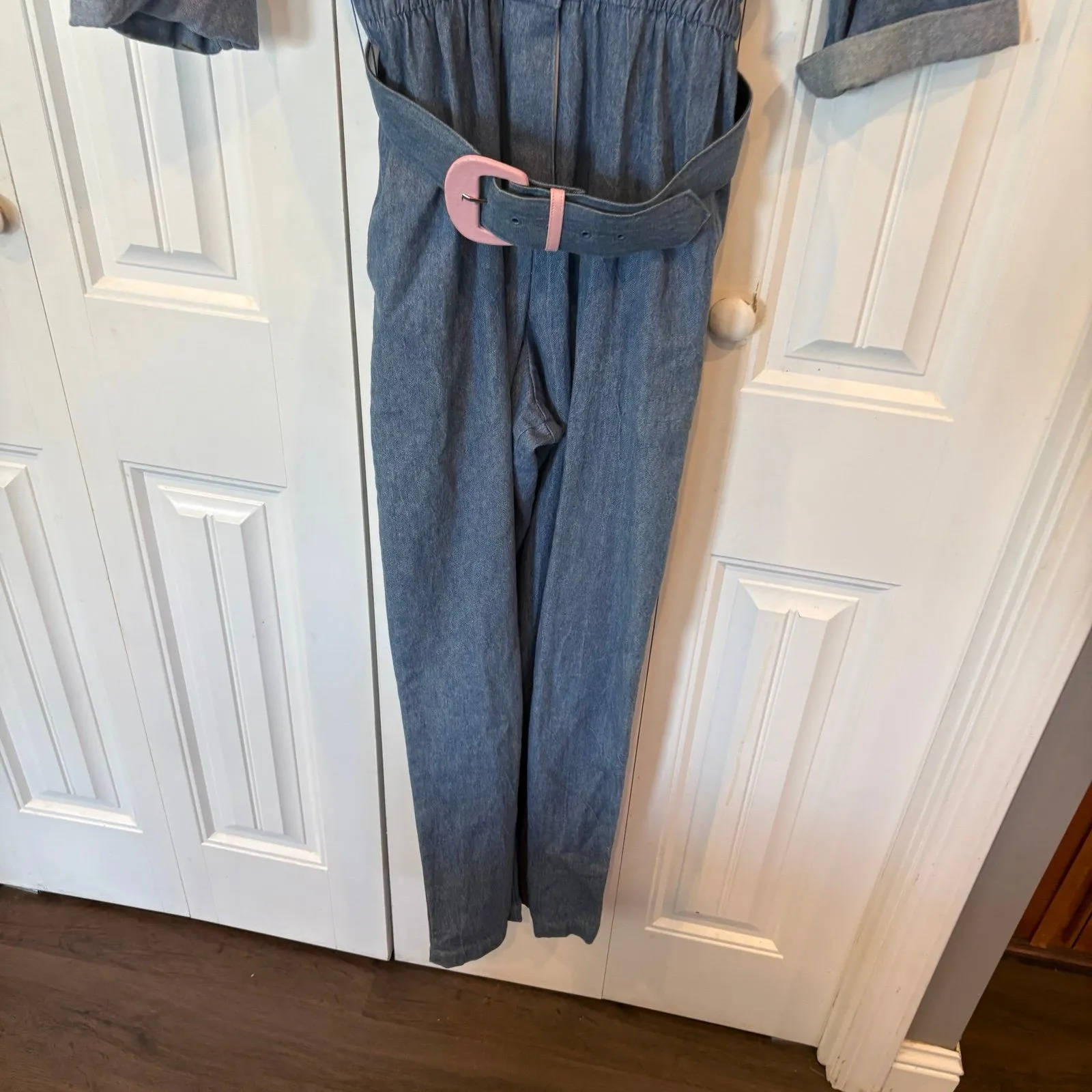 D.‎ Frank Denim Belted Jumpsuit Size 8 Blue - Image 2