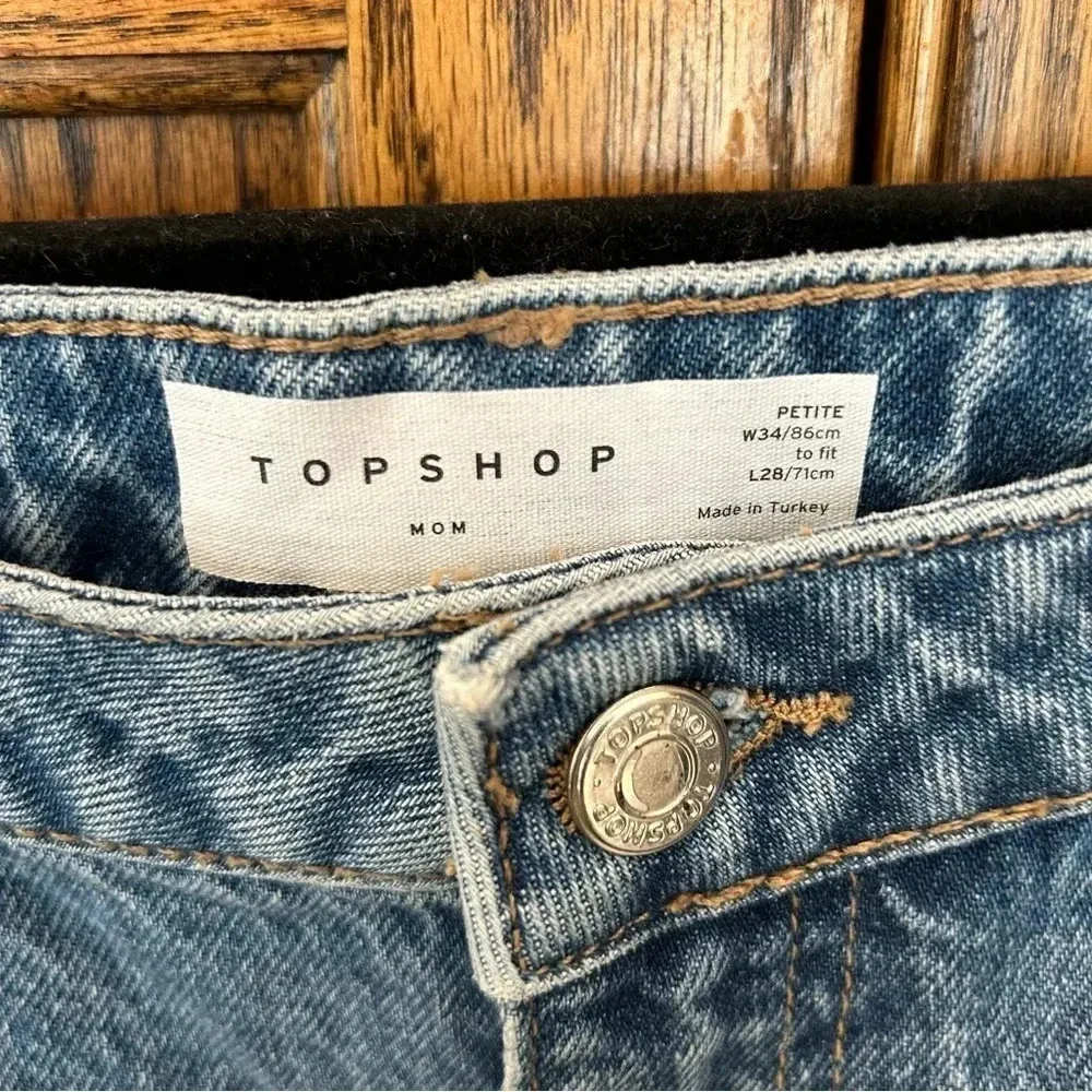 Topshop | Double Ripped Mom Jeans in Mid Medium Blue‎ Wash | size 34 x 28 - Image 8