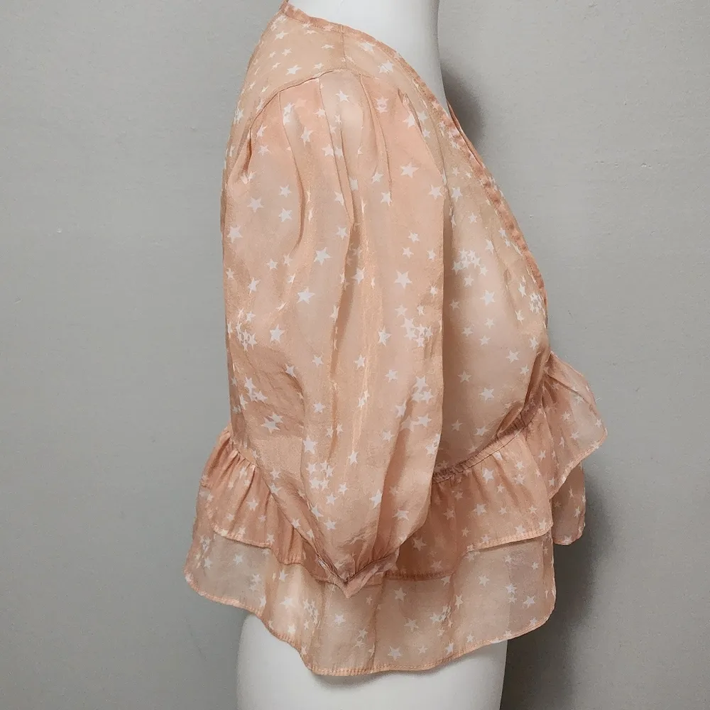 Asos Skylar Rose blush star print puff sleeve ruffled top size medium - Image 5