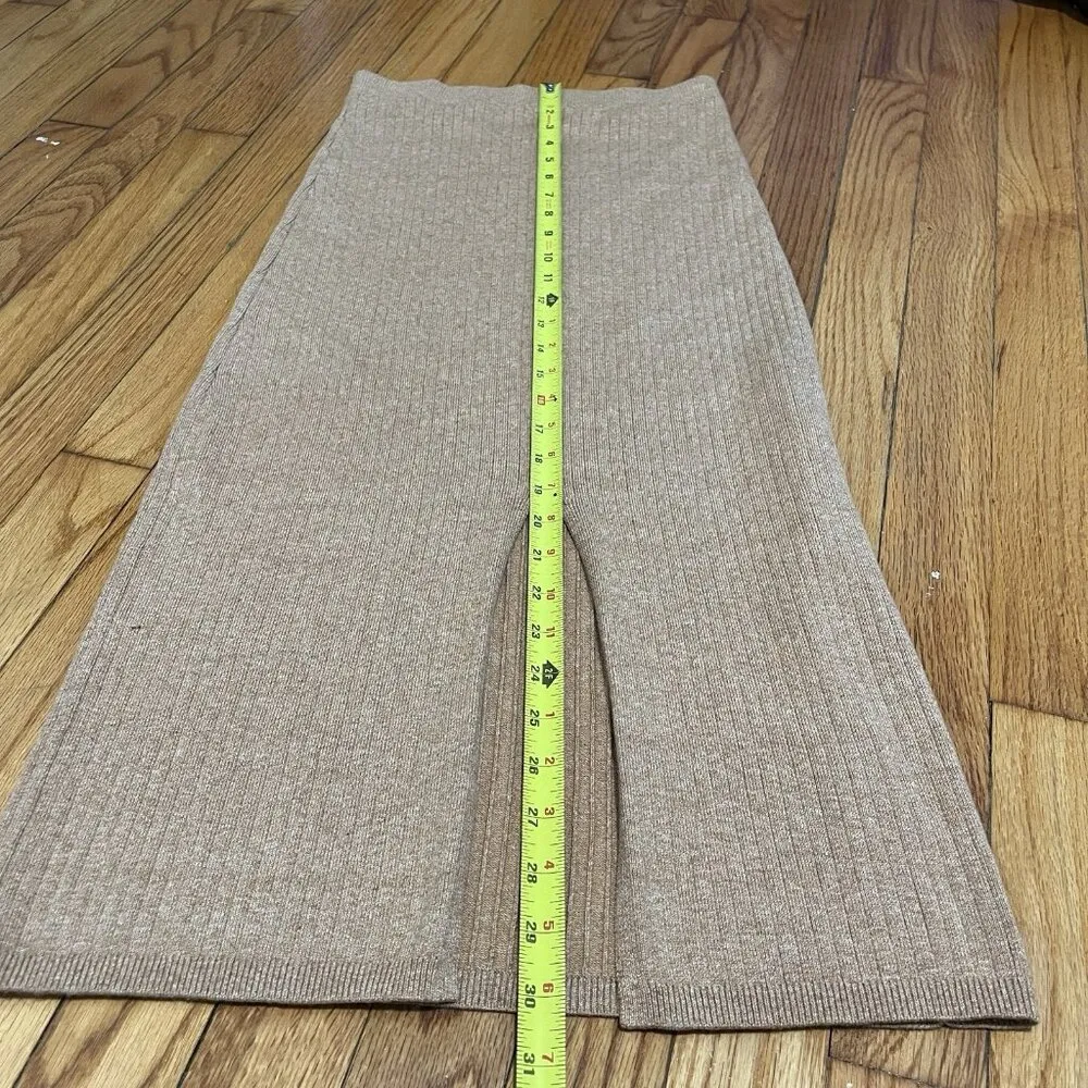 Free‎ People Skyline Midi Ribbed Front Slit Stretchy Skirt in Tan Size Small - Image 7
