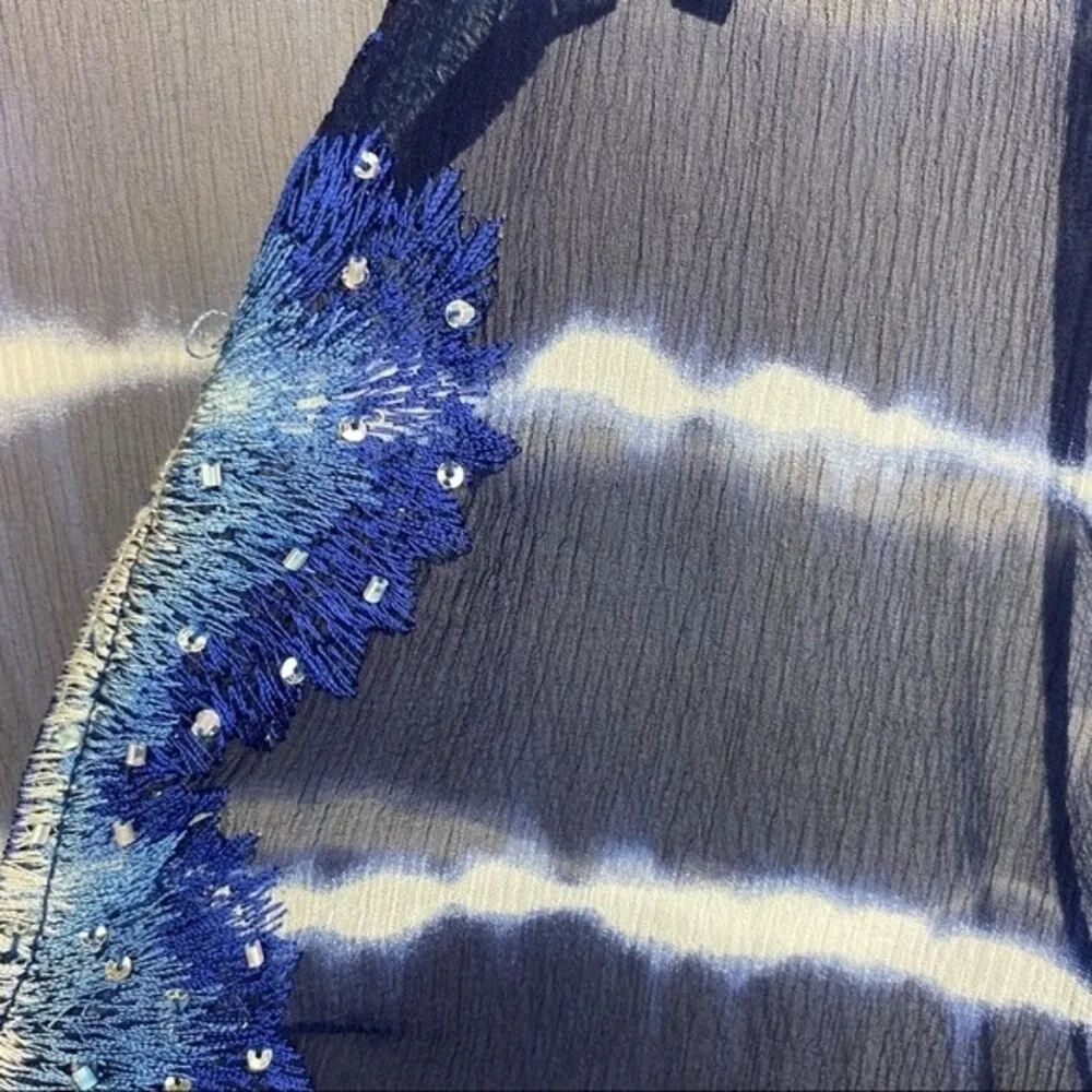 Sussan Blue & White 100% silk Striped Sheer Tunic Top Swim Cover Up Dress 12 - Image 6