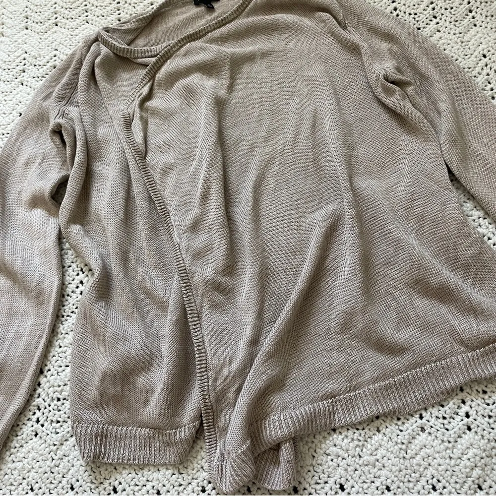 Talbots 100% Linen Open Front Knit Cardigan Sweater Tan (Small) - Image 3
