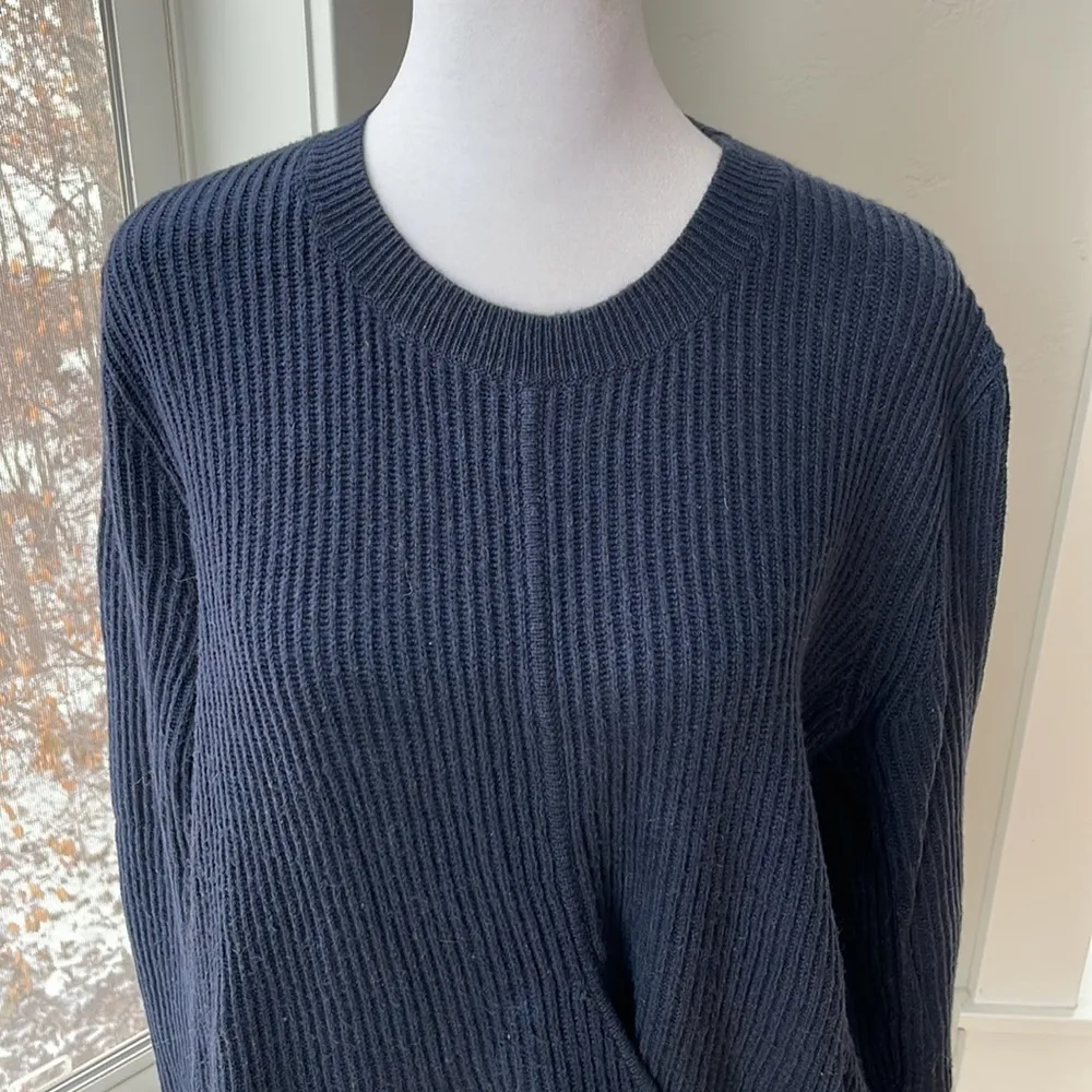 Madewell Navy Blue Side-Tie Pullover Ribbed Crewneck Sweater Cotton Sz M - Image 5