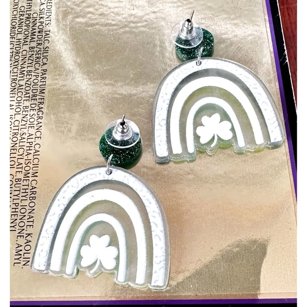 St Patrick's Day Earrings Shamrock Rainbow Shaped Dangle Whimsical New P… Green - Image 12
