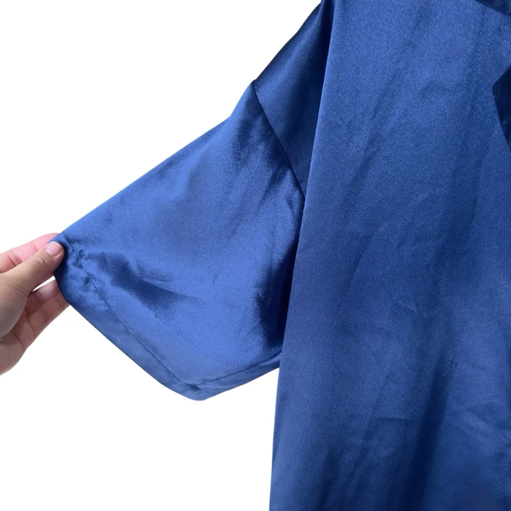 Victoria’s Secret Vintage 90’s Navy‎ Blue Satin Pajama Shirt Small Shoulder Pads - Image 5