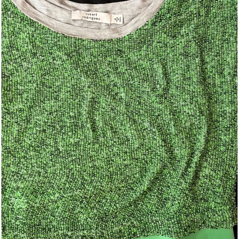 $525 Robert Rodriguez 4 6 Mini Dress Sequins Beads Green Silk Party Cocktail - Image 4