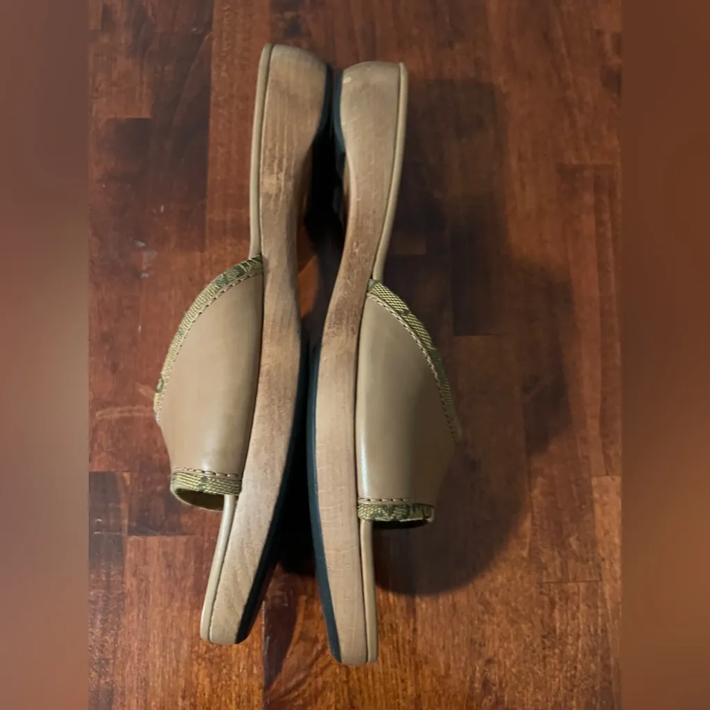 GUCCI GG Monogram Vintage Canvas Wood Slides Mules Box Dust Bag 39 Brown Tan Y2K - Image 5