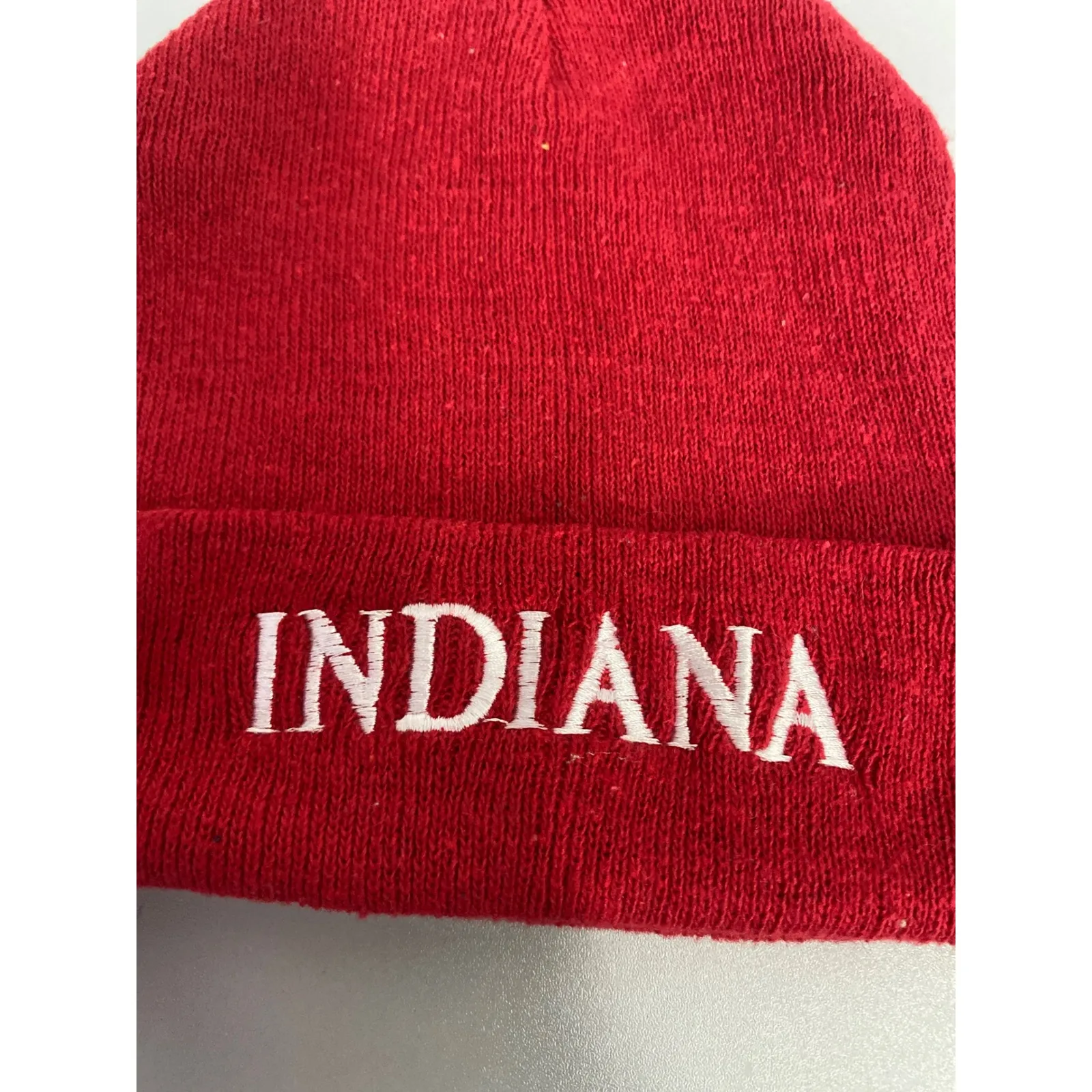 Red Knit Beanie Hat with INDIANA Embroidery - Image 2