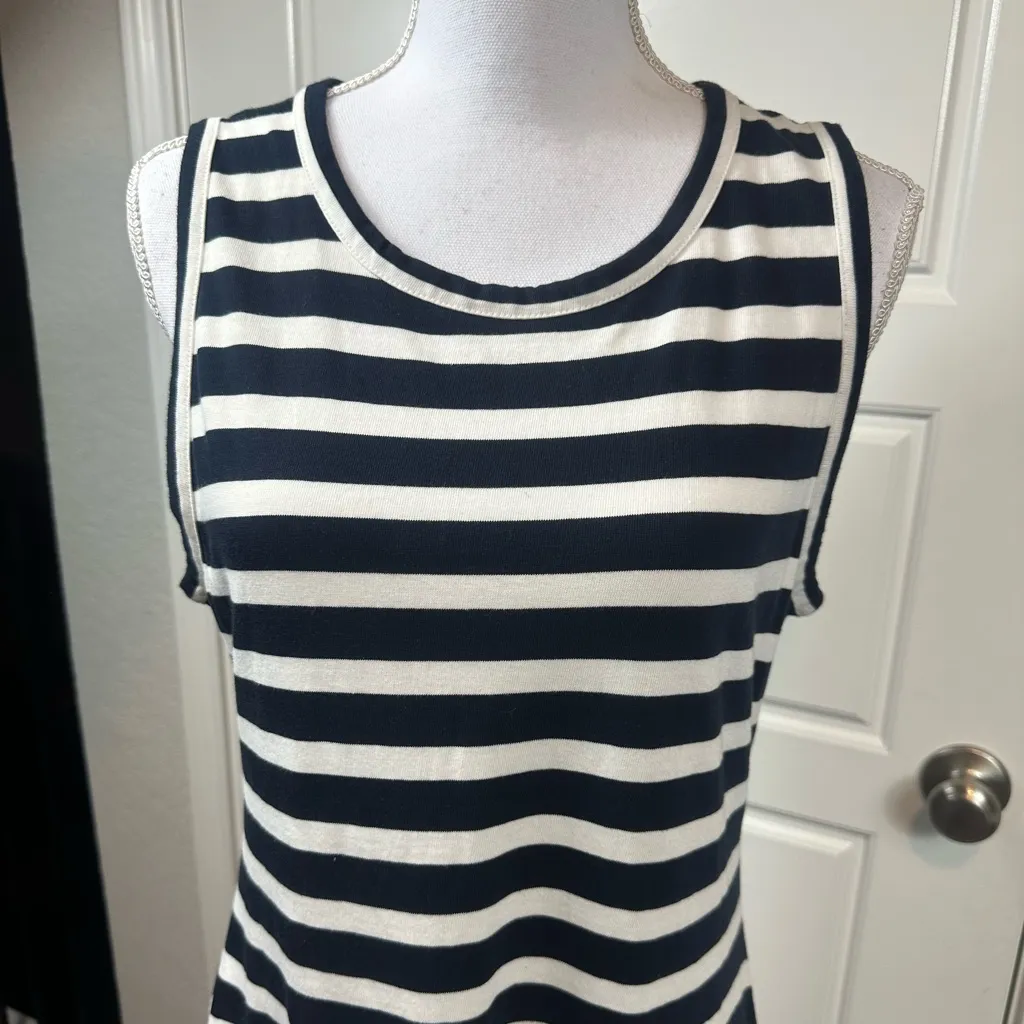 J. Crew 100% Cotton High-Low Maxi Dress Blue White Stripe Sleeveless Maxi Size M - Image 3