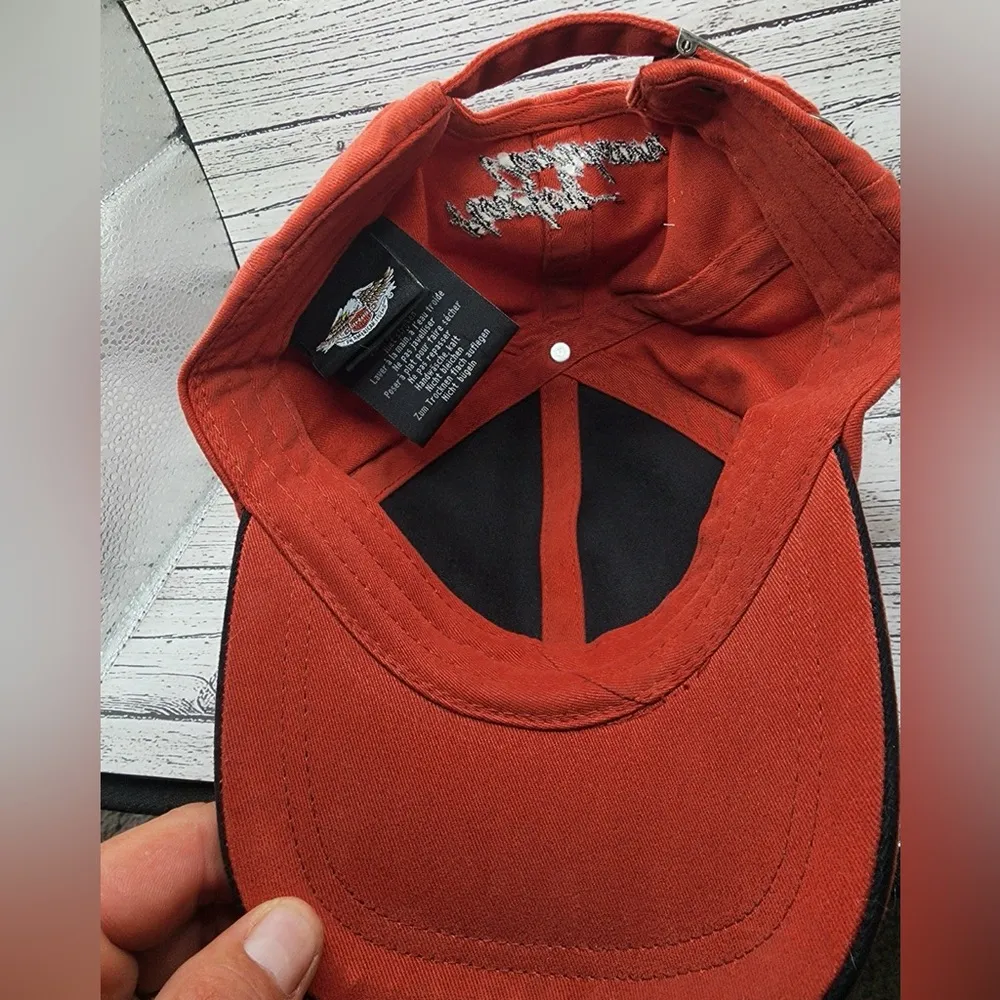 Harley Davidson Hat Womens Orange Strap Back Bling Bedazzled Embroidered Logo - Image 4