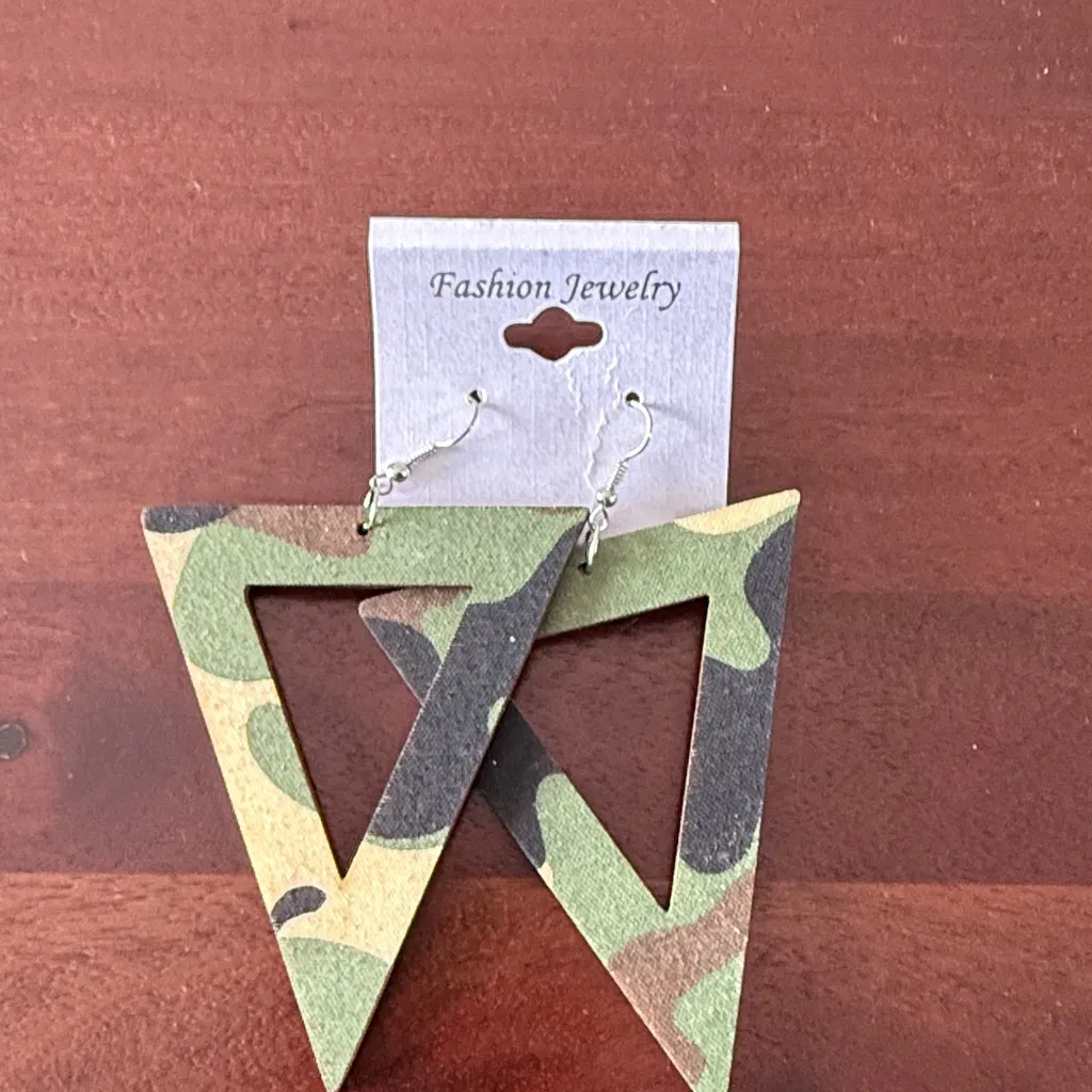 Geometric Camouflage Drop Earrings Green - Image 2