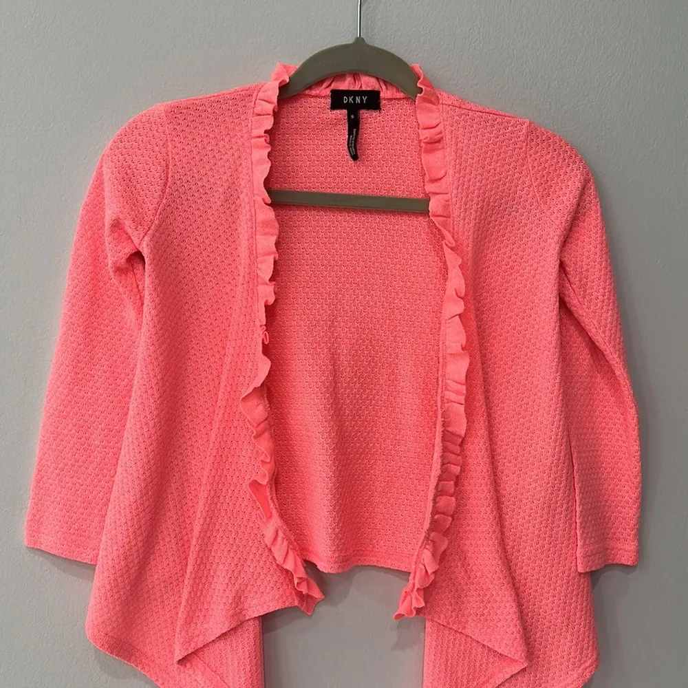 DKNY Coral Sequined Open Front Cascade Side Shrug Long Sleeve Size Small - Image 2