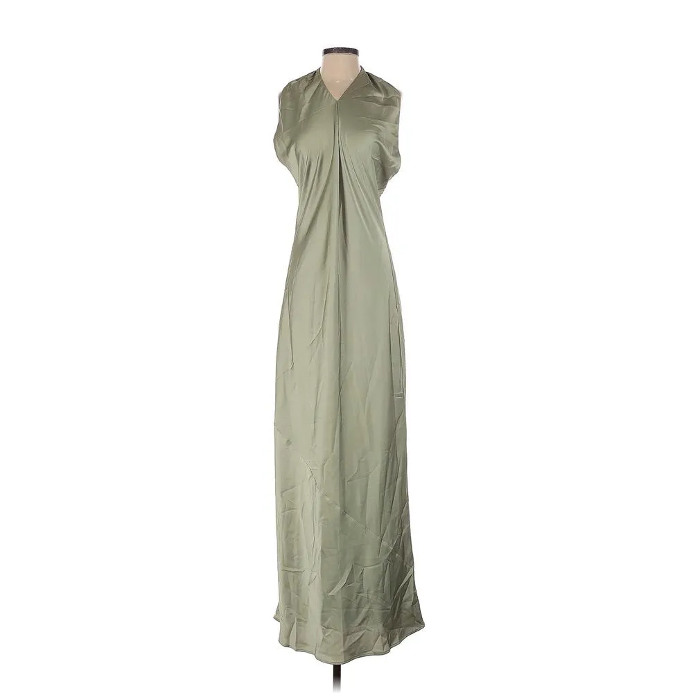 Show Me Your Mumu Jasmine Halter Maxi Dress Moss Green Luxe Satin XS - Image 7