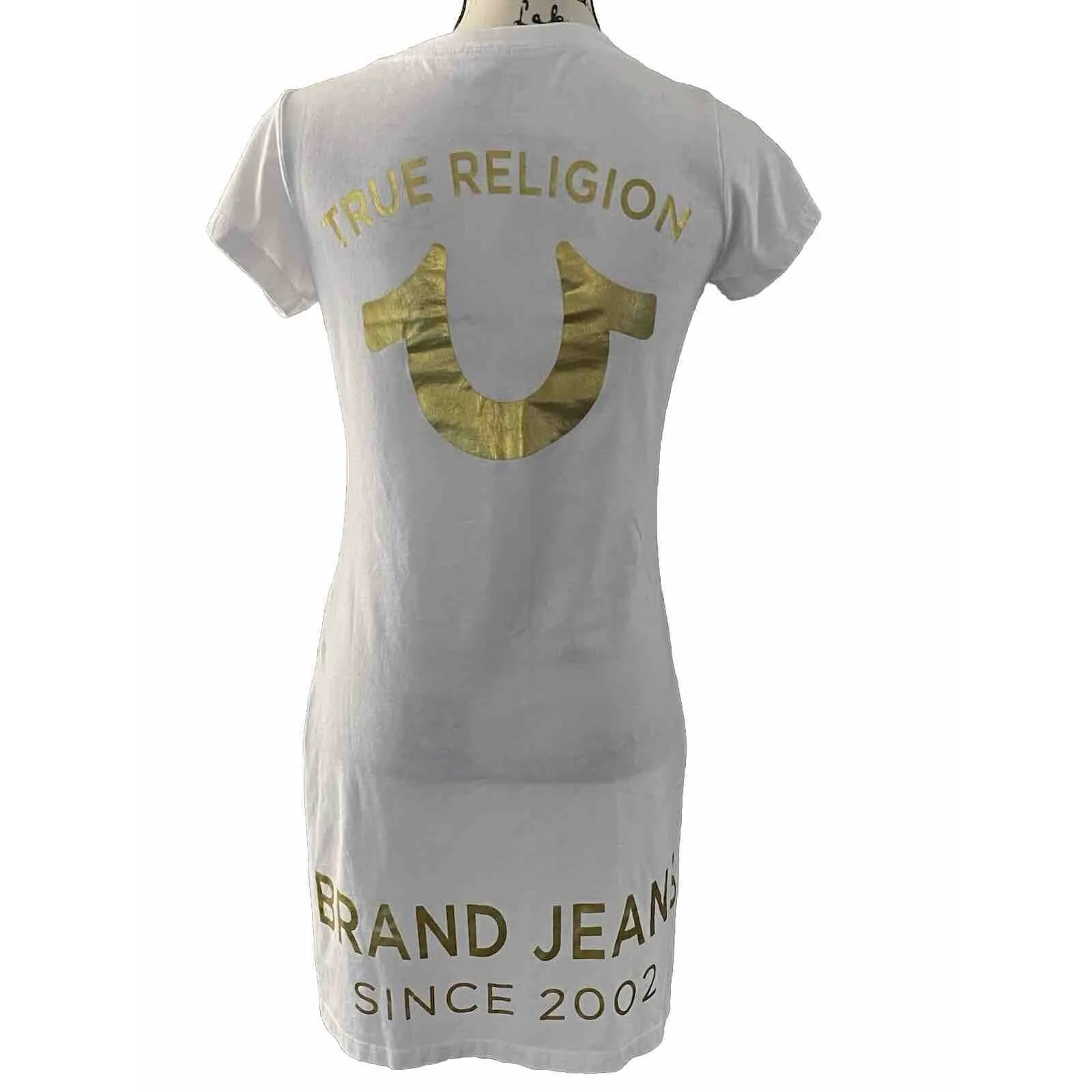 True Religion Women's Circle Horseshoe Gold Metallic Foil Logo T-Shirt Xs/tp EUC - Image 2