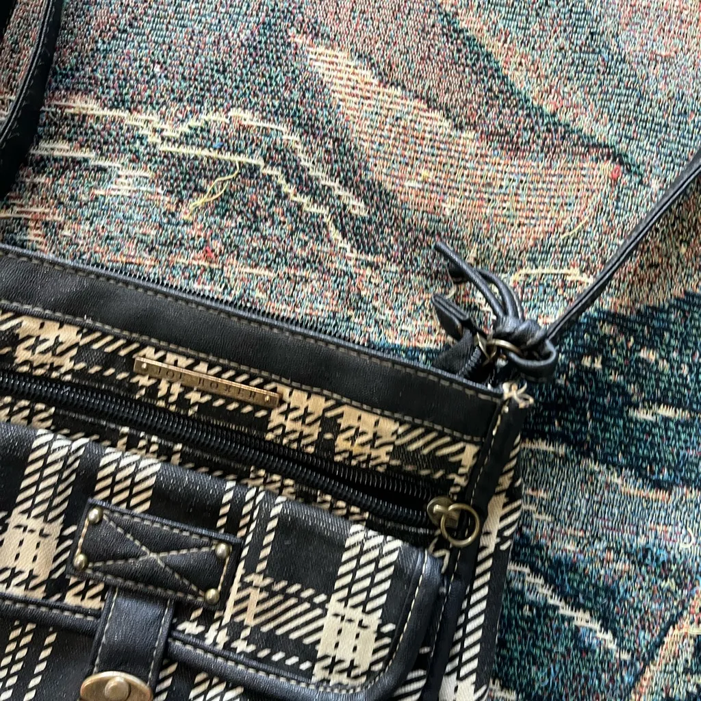 Joe Boxer Plaid Crossbody Bag Black & White Checkered Shoulder Purse Preppy - Image 5