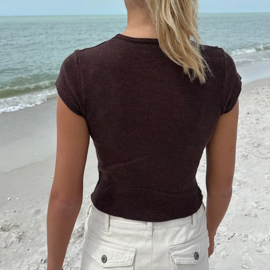 Brandy Melville Ashlyn Thermal Top Brown - Image 3