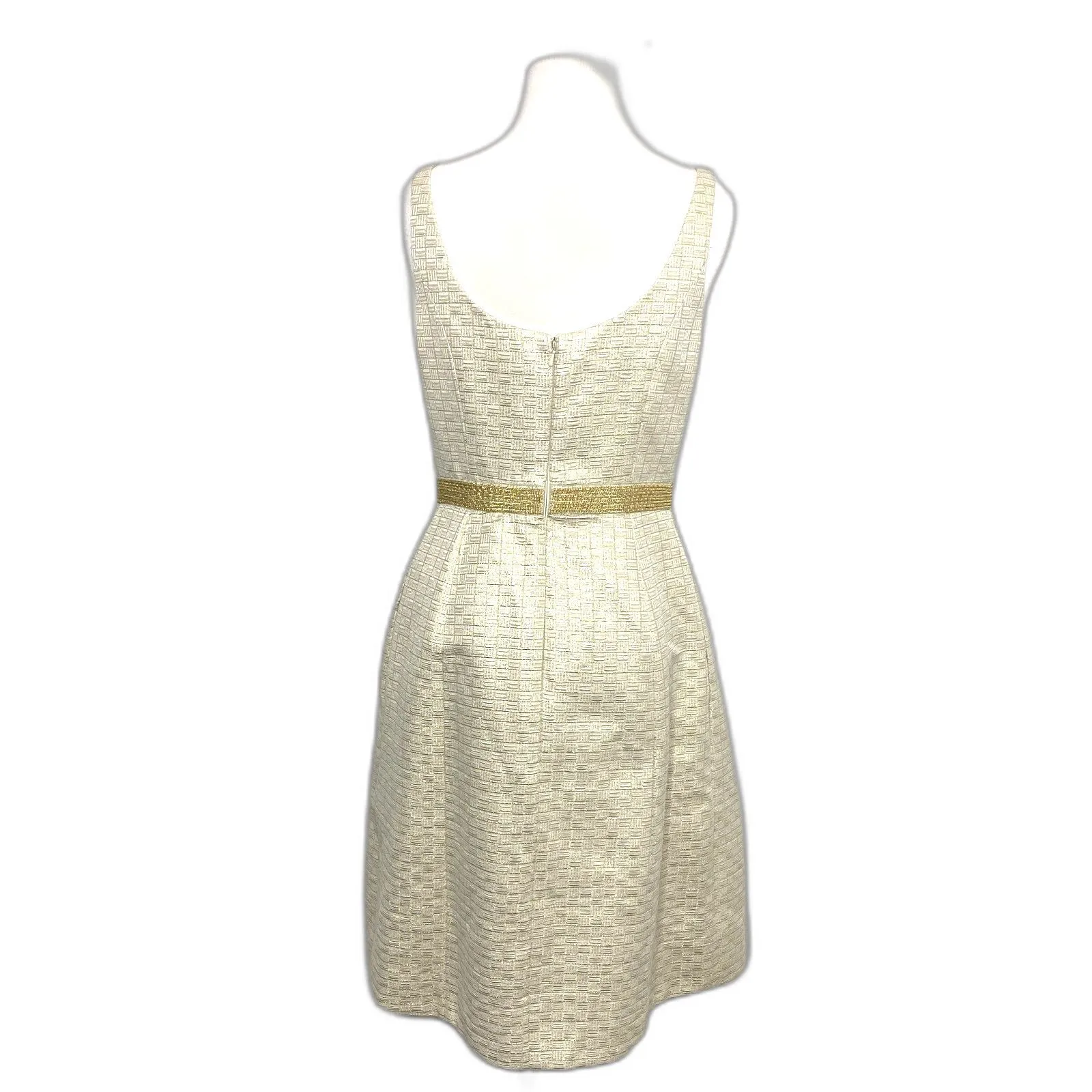 Carmen Marc Valvo Metallic Gold Chain Belt Linen Blend Elegant Sleeveless Gown 8 - Image 2