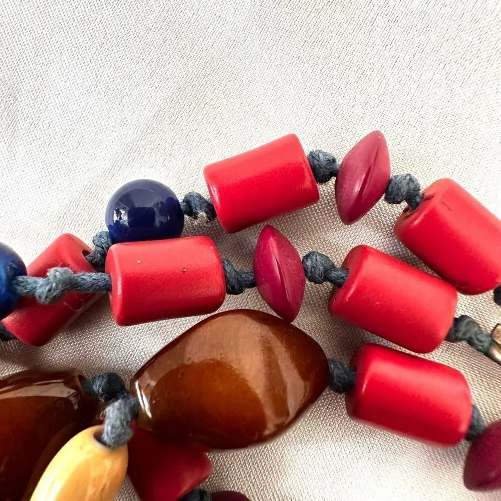 Red orange and blue long beaded necklace - Image 6